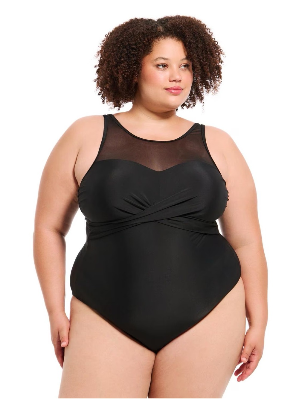 Krista Swim Plus Size 3X/24 Black High Neck Mesh One Piece Swimsuit NWT